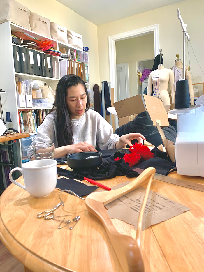 Construction detail, finished flower cluster on garment